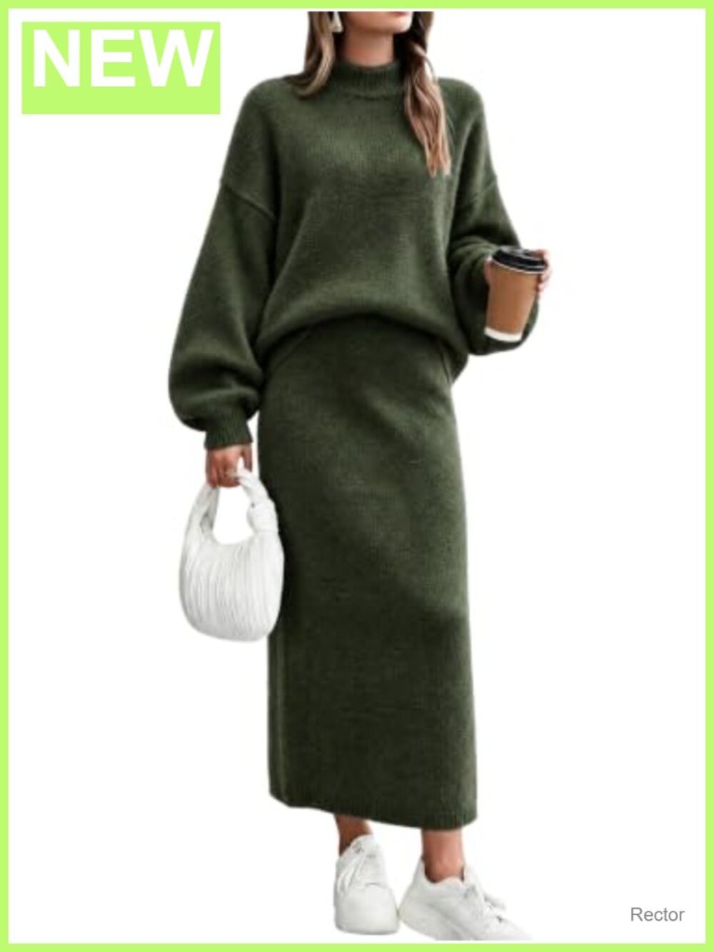 Women's Oversized Knit Sweater and Skirt 2 Piece Set Long Sleeve High Neck